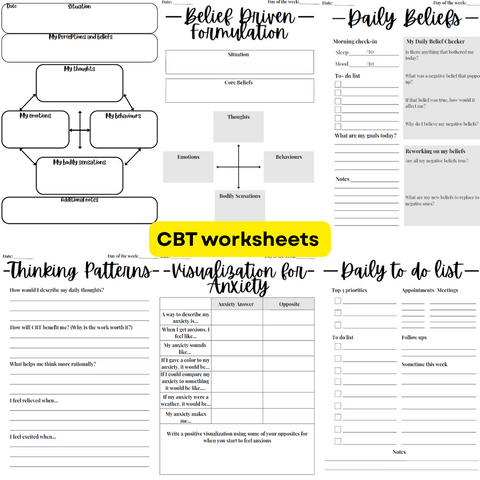 40 CBT Worksheets for Self-Care, Problem Solving & Daily Check-Ins – Printable PD