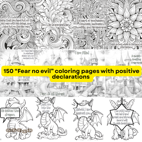 Printable Fear No Evil Coloring Sheets Positive Declarations – Mindfulness & Stress Relief 150 Printable Pages PDF