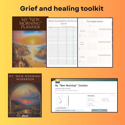 Grief & Healing Digital Bundle- Morning Planner, Workbook & Notion Template for Bereavement Support