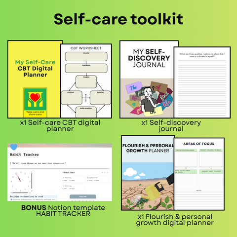 Self-Care Toolkit– Digital CBT Worksheets, Mental Health Planner & Journal