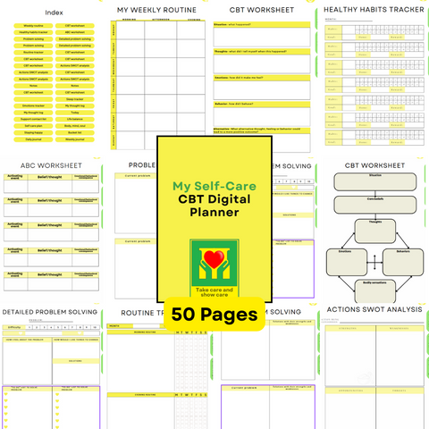 Self-Care Toolkit– Digital CBT Worksheets, Mental Health Planner & Journal